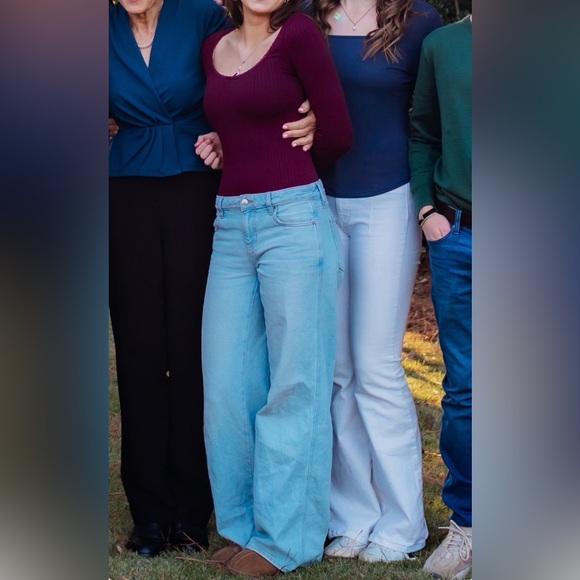 H&M RIBBED JERSEY TOP Burgundy Size XS - Picture 2 of 7